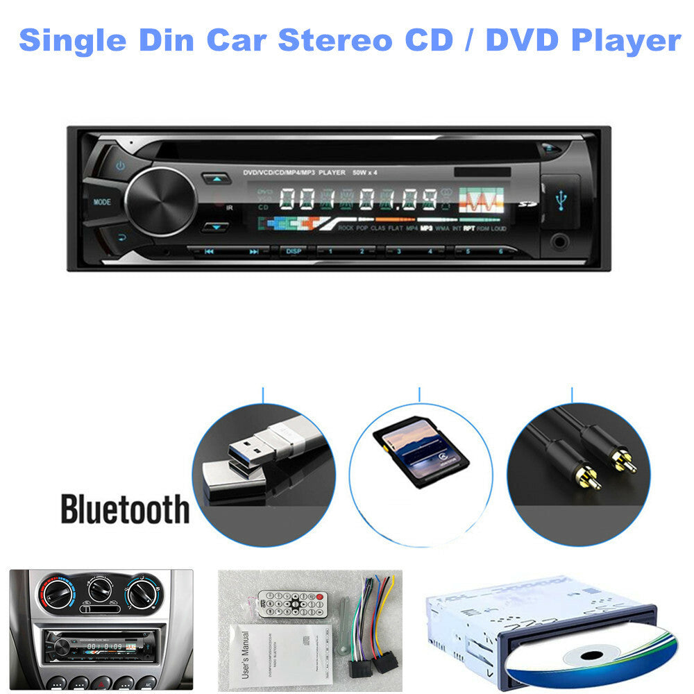 Single DIN Car Stereo CD/DVD Player with Bluetooth Audio MP3/USB/Aux Radio Receiver n