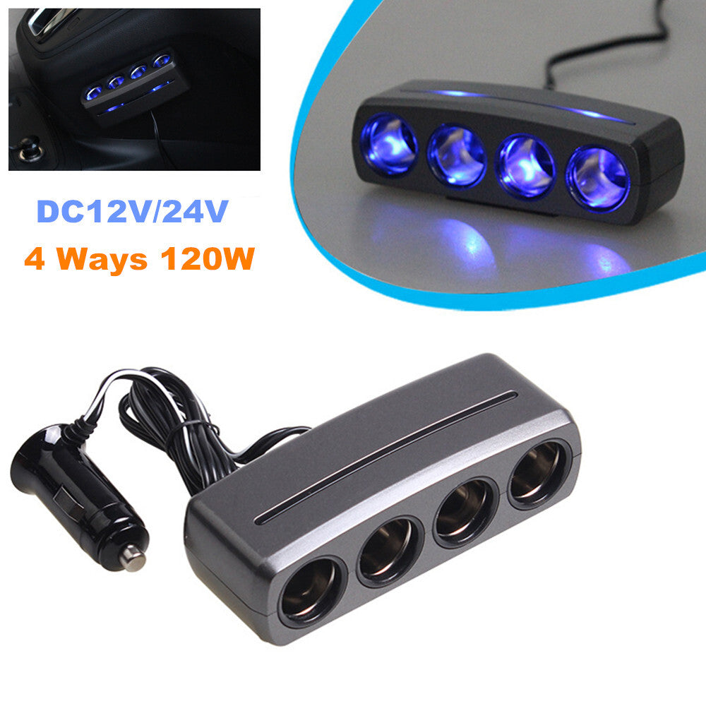 4-way car charger splitter, power adapter, multi-socket cigarette lighter splitter - n