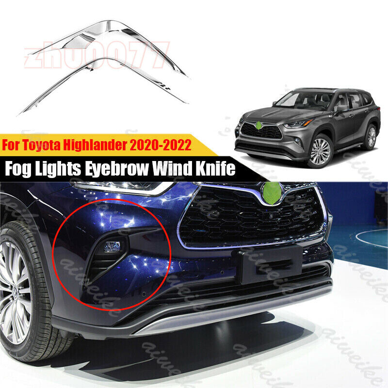 for Toyota Highlander 20-23 Chrome Front bumper Fog Light Lamp Eyelid Trim Strip