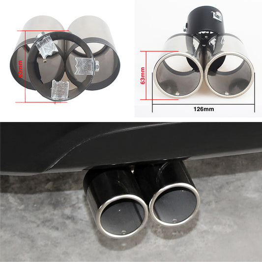 Car Dual Pipe Stainless Steel Exhaust Pipe Muffler Tip Black Silver Tail Y-Pipe