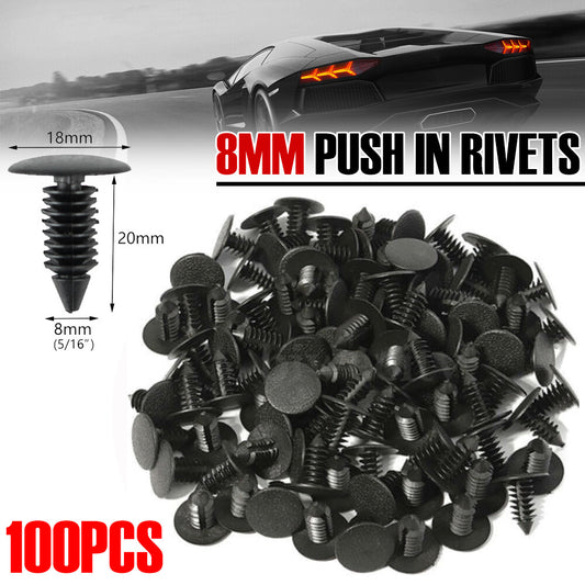 100-piece pack of 8mm anti-collision clips, plastic rivet fasteners, mudguards - promotional offer
