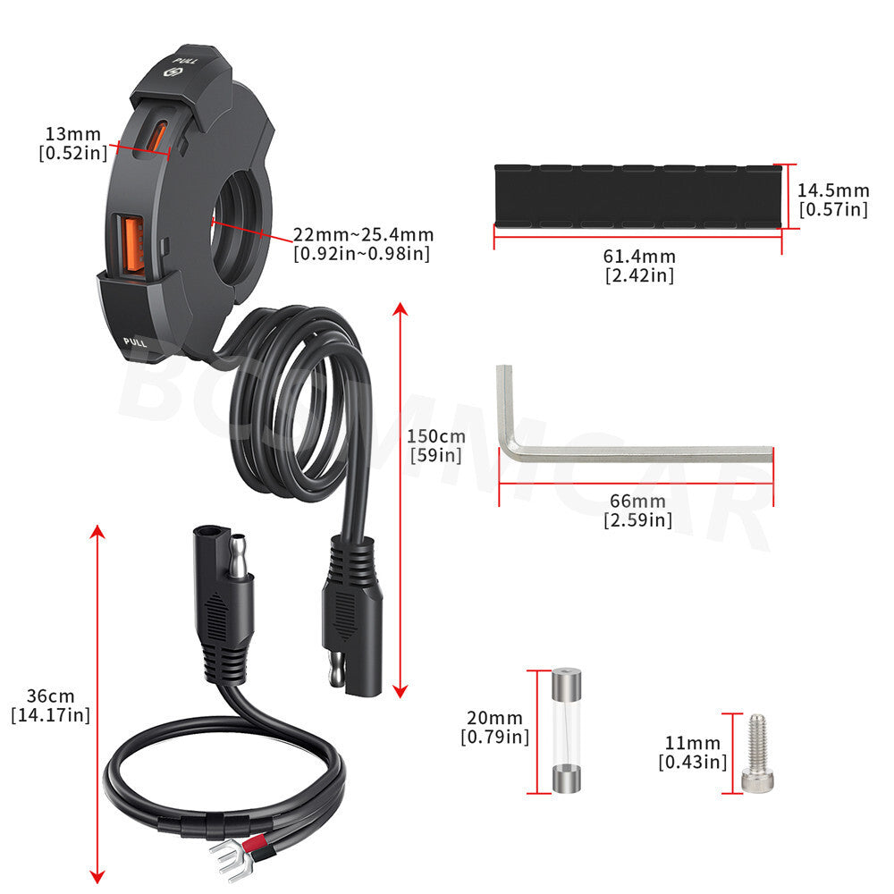 Motorcycle Dual USB Type C Phone GPS Super Fast Charger Adapter Waterproof Q