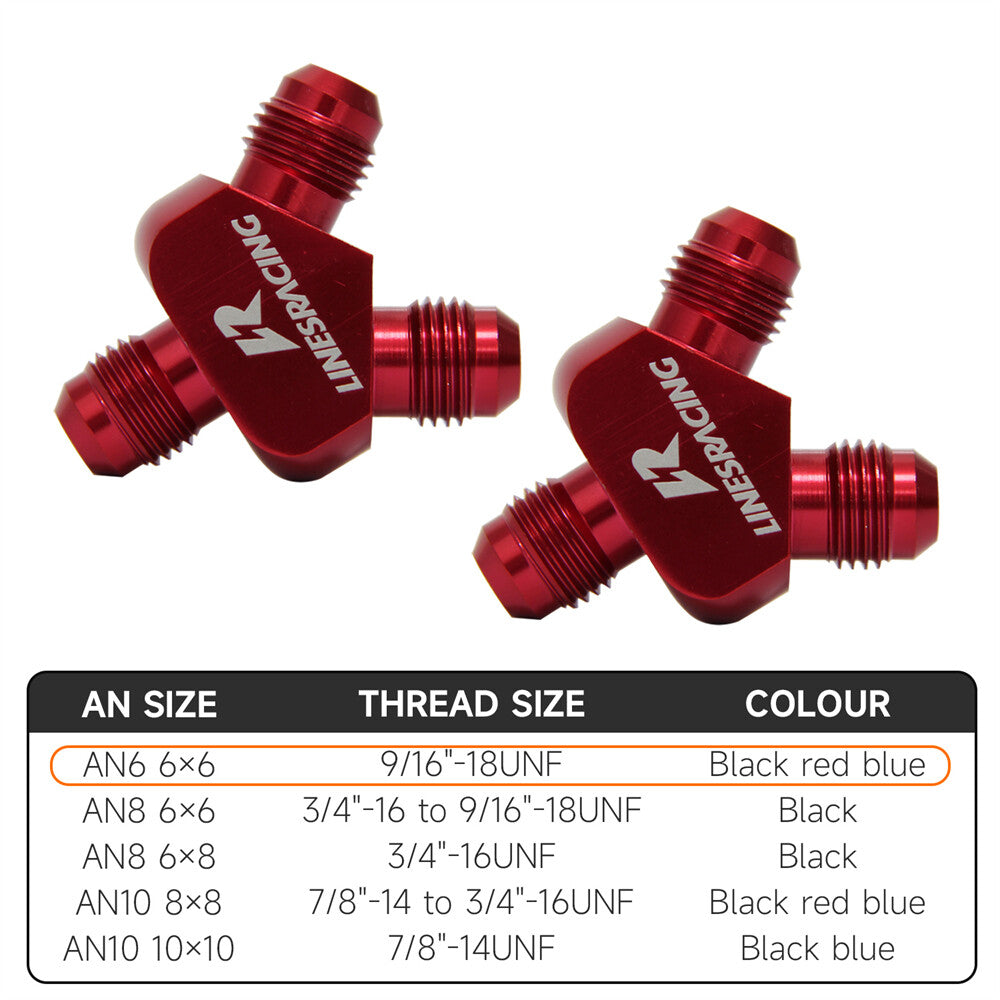 AN6 AN6 9/16-18UNF 3 Way Y Block Car Aluminum Fittings Adapter Universal Red 2