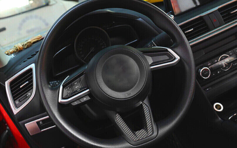 for Mazda 3 Axela 2017-18 ABS Carbon Fiber Look Steering Wheel Panel Cover Trim