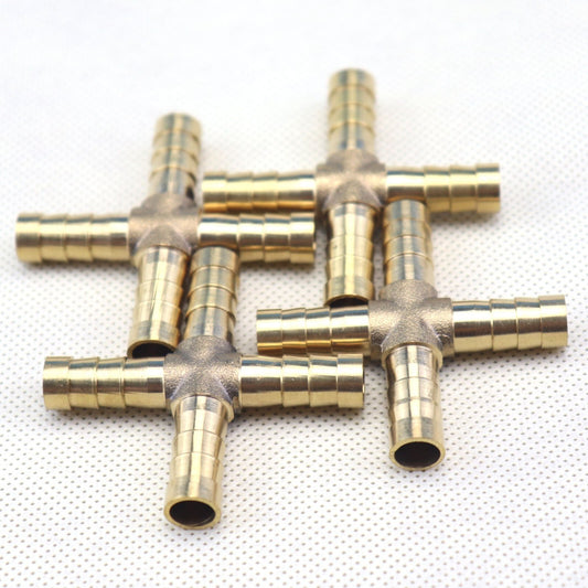4-Piece Hose Rod 4-Way Cross Brass Fittings Threaded Gas Fuel Water Air 5/16 8mm