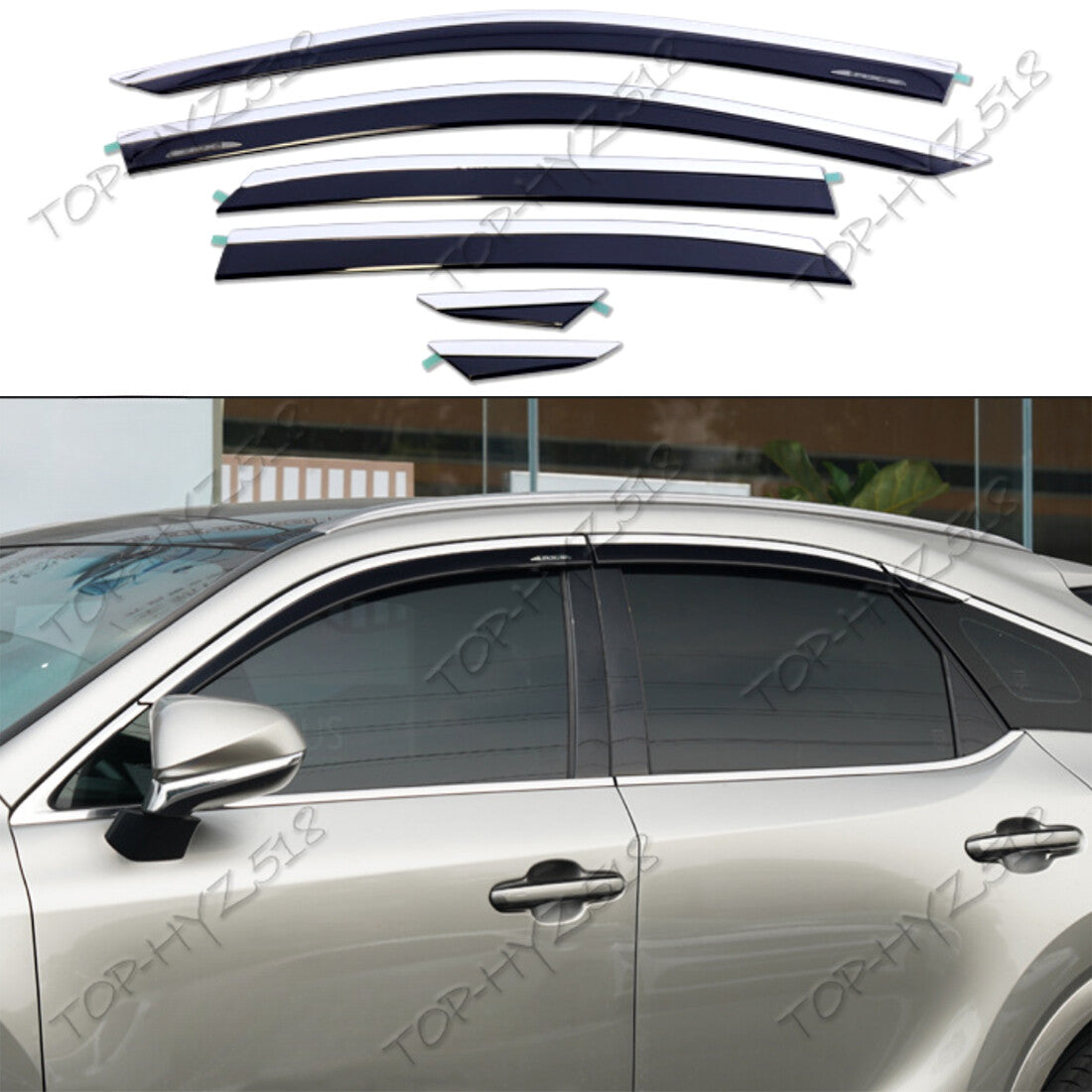 for Lexus RX 2023-2024 W/Chrome Window Visor Vent Shades Sun Rain Guard Trim 6x