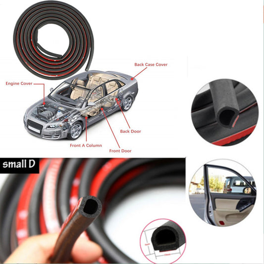 Car Small D-Shape Rubber Seal Strip Mat Weatherstrip Self Adhesive Hollow 8M Pad