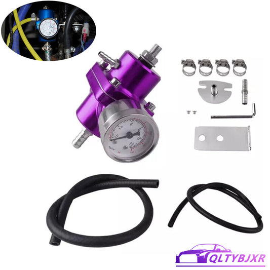 Adjustable Fuel Pressure Regulator Gauge Fitting Kit Purple Aluminum Universal