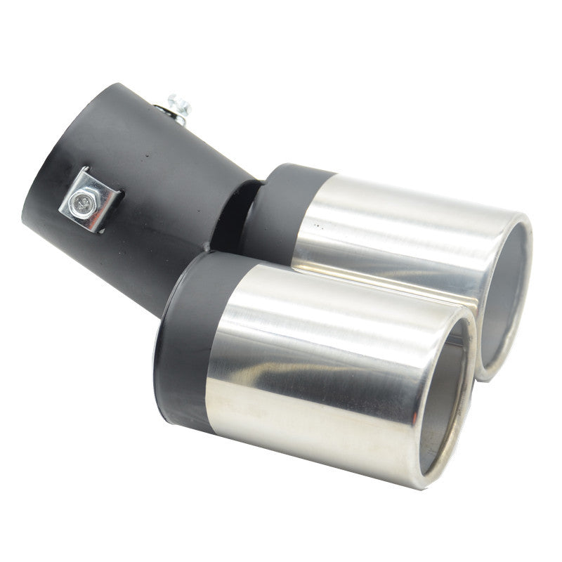 Car Dual Pipe Stainless Steel Exhaust Pipe Muffler Tip Black Silver Tail Y-Pipe
