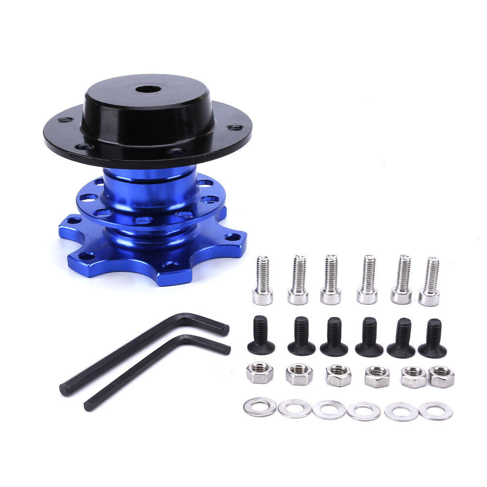 Blue Universal Steering Wheel Quick Release Hub Adapter 6 Hole Snap Off Boss Kit
