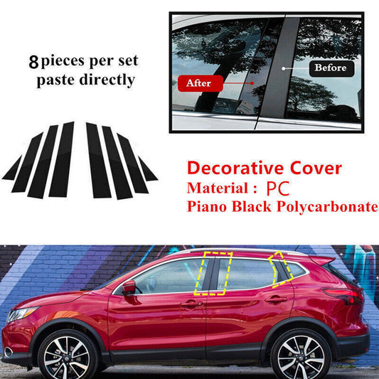 for Nissan Rogue Sport 2017-22 Piano Black Pillar Post Door Window Molding Strip