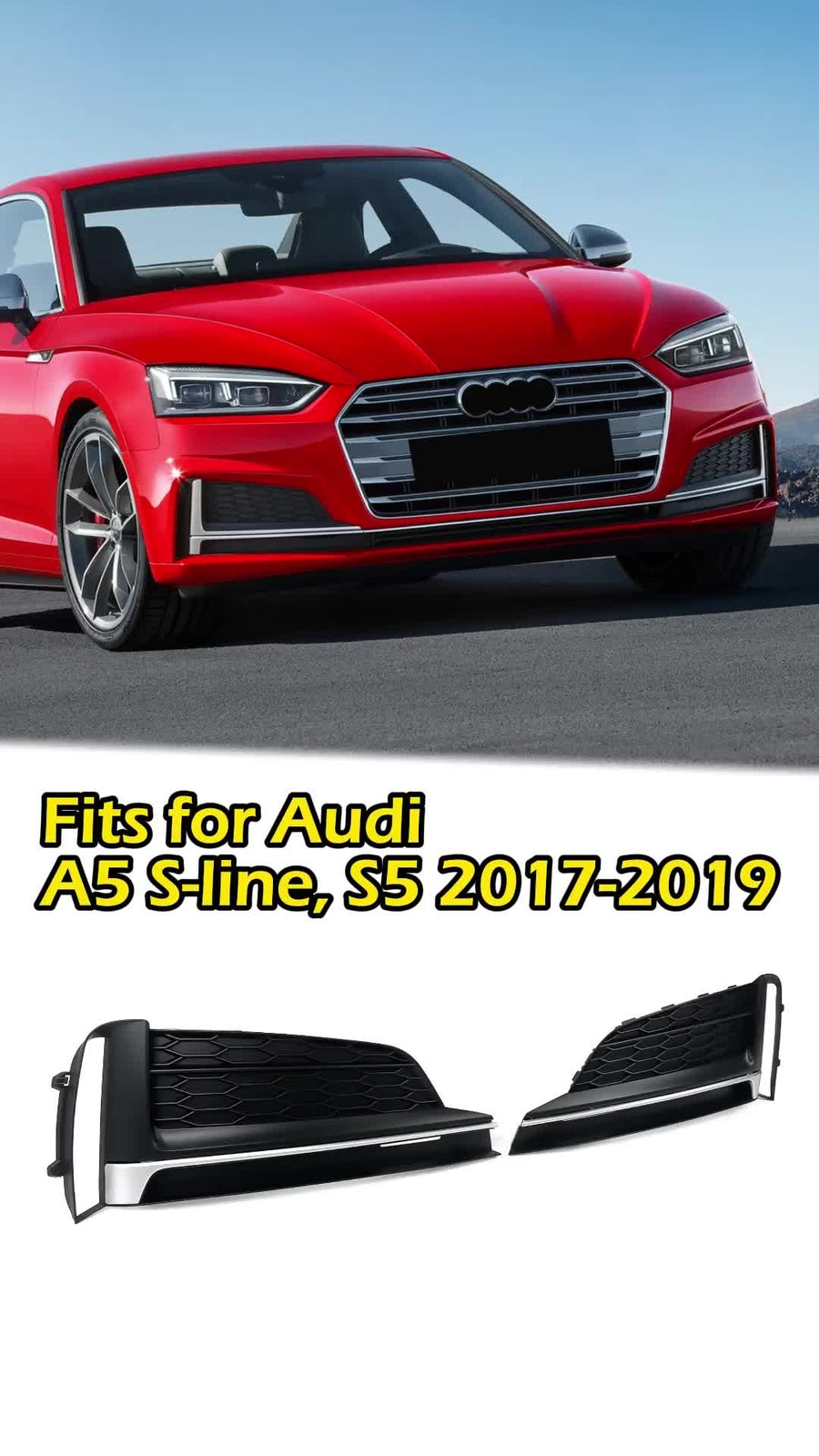 for CHRome Front Fog Light Grille Cover fit for 2017-2019 for Audi A5 S-line S5 B9 v