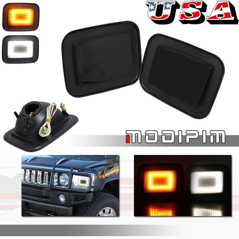 Smoked front bumper turn signal with amber LED lights for 03-09 for Hummer H2 15060530- v