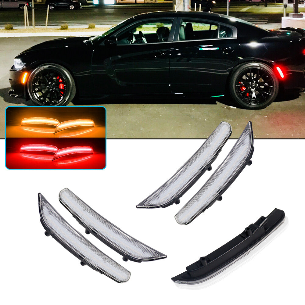for for Dodge Charger 2015 - 2022 Clear Lens LED Side Marker Lights Front and Rear Kit 4X- v