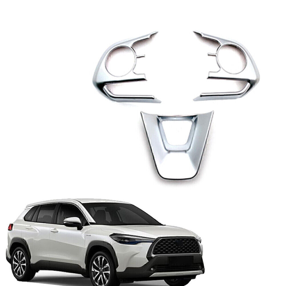 3pcs Fit 2019-2024 for Toyota for Corolla Steering Wheel Button Cover Trim Matte Silver