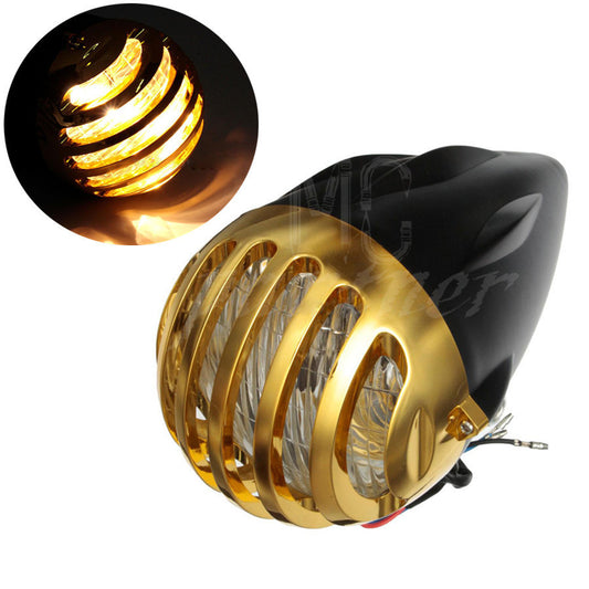ABS Black Gold Fence Grill Cover H4 Halogen Bullet Headlight for Harley Custom Q