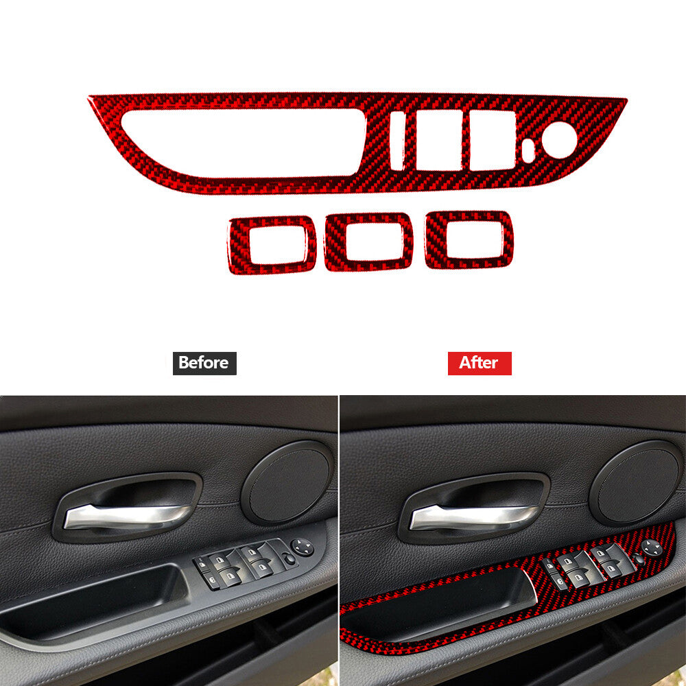 Red For Tacoma 2016-2022 Carbon Fiber Interior Rear Door Panel Cover Trim v
