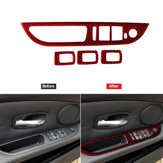 Red For Tacoma 2016-2022 Carbon Fiber Interior Rear Door Panel Cover Trim v