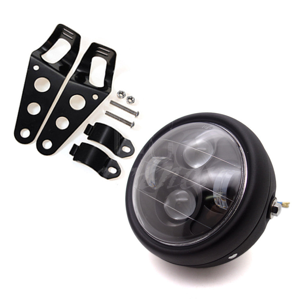 Motorcycle 6.5 Black Metal LED Headlight With Bracket Mount For Cafe Racer Q