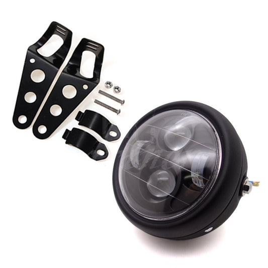 Motorcycle 6.5 Black Metal LED Headlight With Bracket Mount For Cafe Racer Q