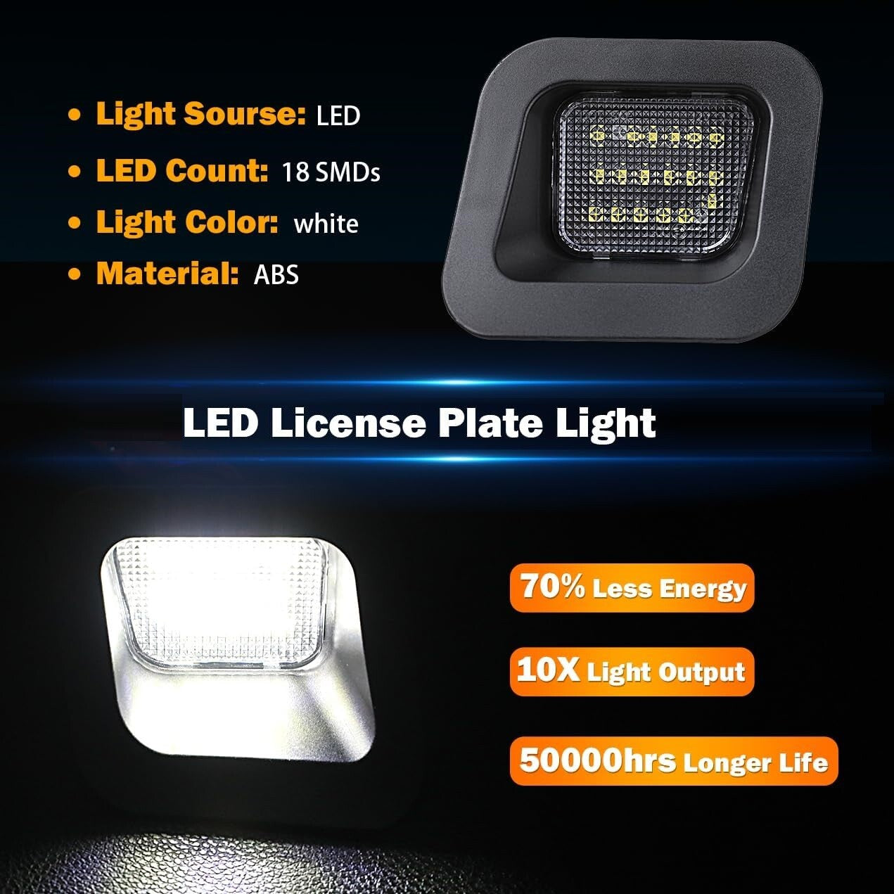 2x White LED License Plate Lights/Rear Lights for Dodge for Ram 1500, 2500, and 3500 (March 2010) - Suitable for 03-10 n