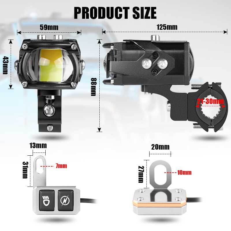 LED Motorcycle Driving Auxiliary Spot Light Fog Lamp 100W 10000LM White+Yellow