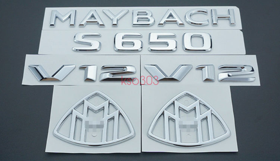 Chrome S650 + for MAYBACH + 4 MATIC badges. Automatic front badges for Mercedes-Benz S650.