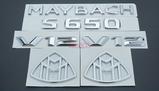 Chrome S650 + for MAYBACH + 4 MATIC badges. Automatic front badges for Mercedes-Benz S650.