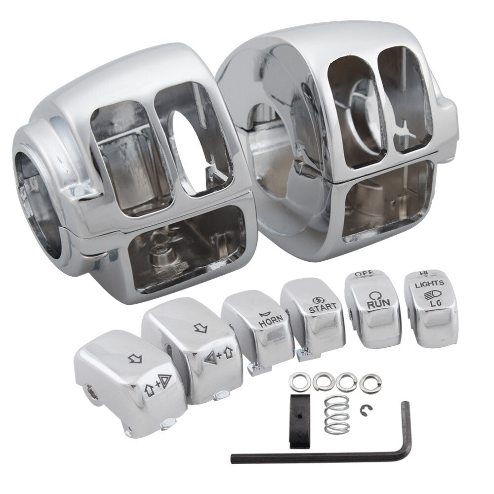 Chrome switch housing protective cover & 6-piece switch cover kit for Harley Dyna Sportster - n