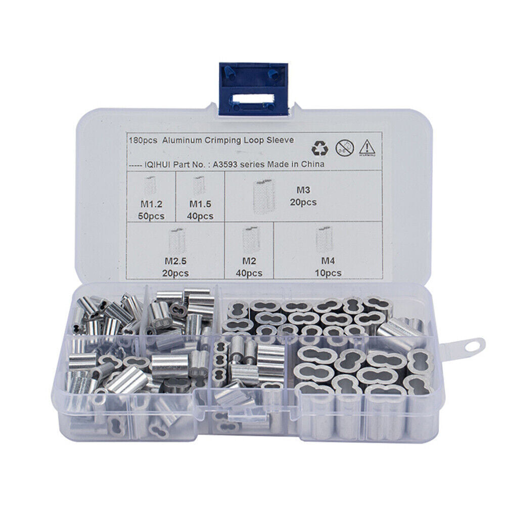 For Assortment 180x 6 Size Aluminum Double Barrel Ferrule Crimping Loop Sleeve
