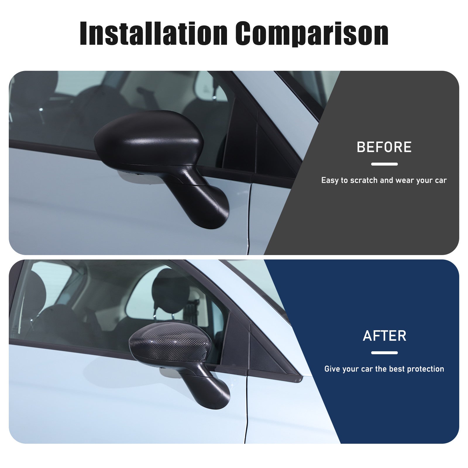 Side mirror cap trim for Fiat 500 500C 2012-2019, carbon fiber, 2 pieces.