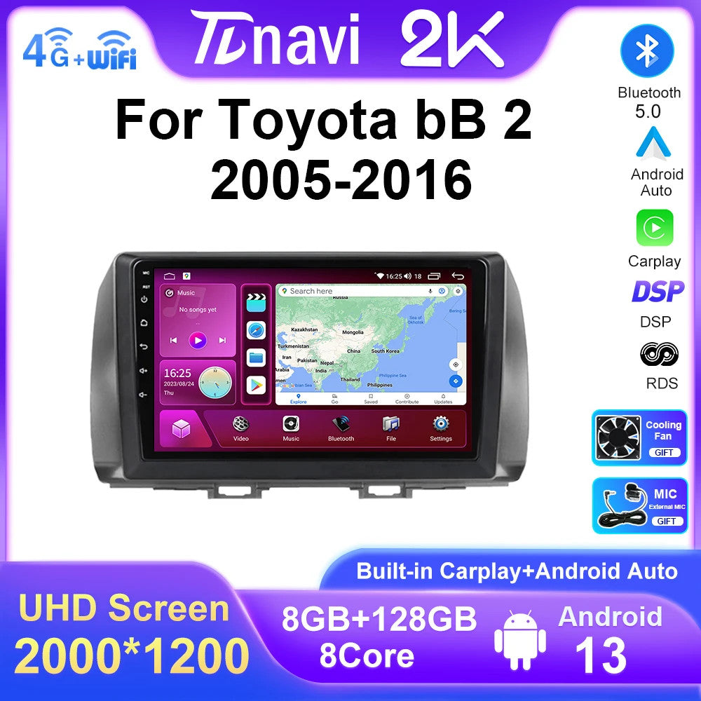 for Toyota bB 2 2005-2016 Android Car Radio CarPlay Multimedia Player GPS Screen