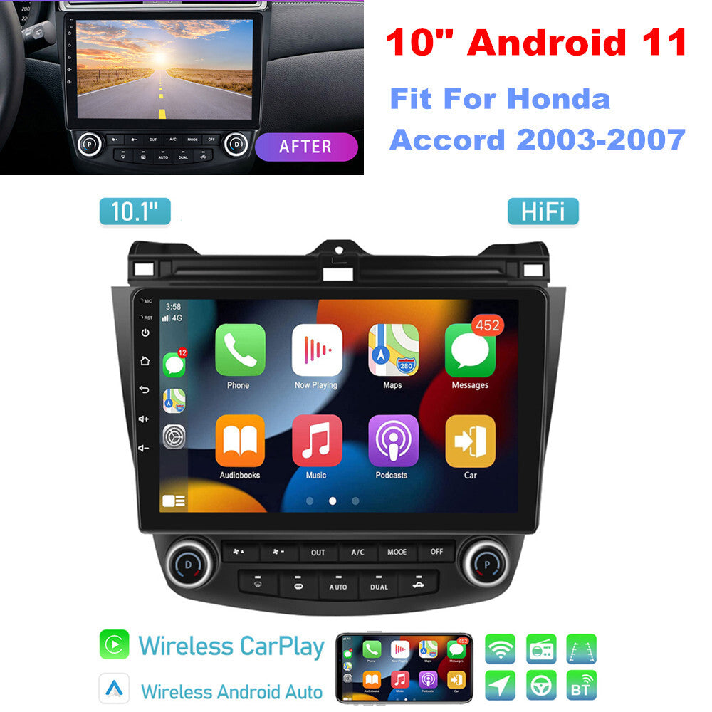 Dual DIN 10-inch Android 11 Car Stereo Radio with GPS, suitable for Honda Accord 2003-2007. n