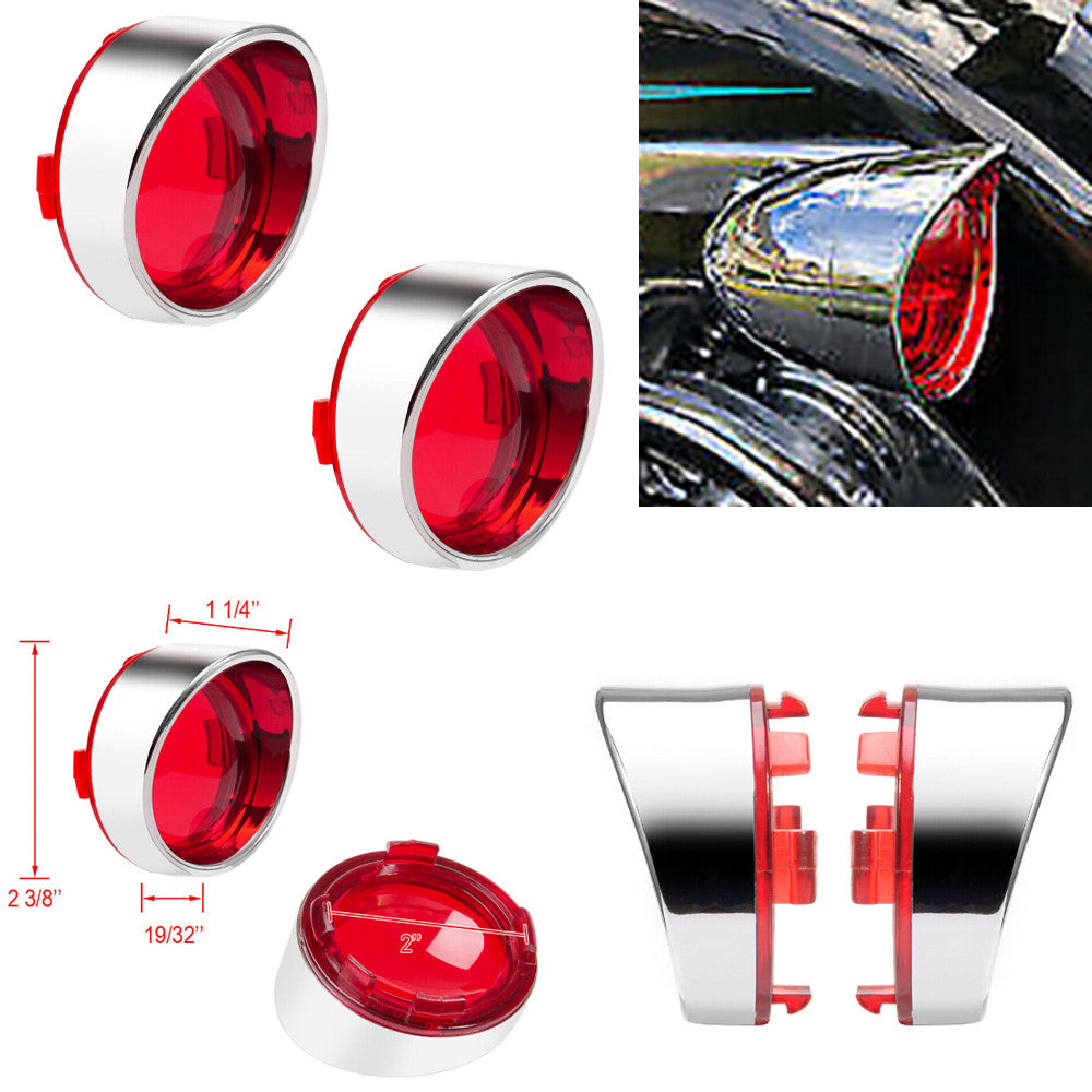 Amber Turn Signal Light Red Lens Cover Bezels Visor for Harley Touring Road King