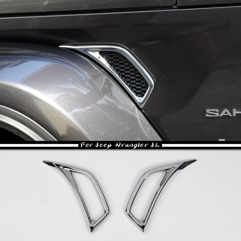 For 18-2023 for Jeep for Wrangler JL Chrome Look Car Leaf Plate Air Inlet Trim Cover 2P