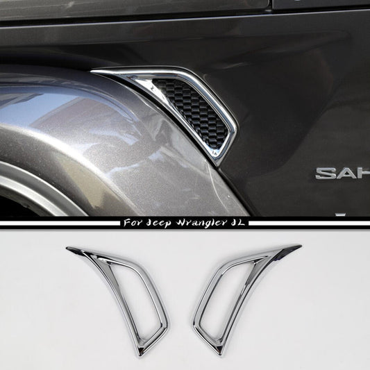 For 18-2023 for Jeep for Wrangler JL Chrome Look Car Leaf Plate Air Inlet Trim Cover 2P
