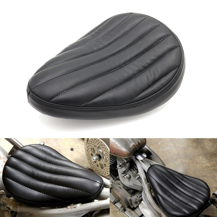 Black Tuk  Roll PU Leather Contoured Solo for Seat for Harley Chopper Bobber Custom Q
