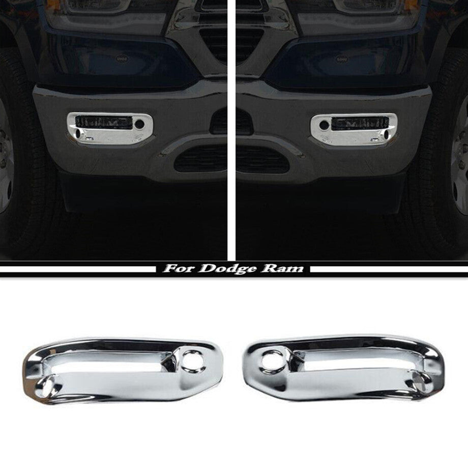 For 2019-2024 for Dodge for RAM 1500 ABS Chrome Front Fog Light Lamp Decor Cover Trim 2P v