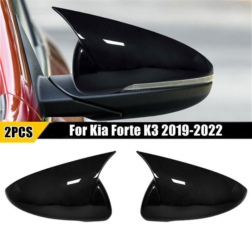 2P Black OX Horn Rear View Side Door Mirror Cover Trim for Kia K3 Forte 19-2021