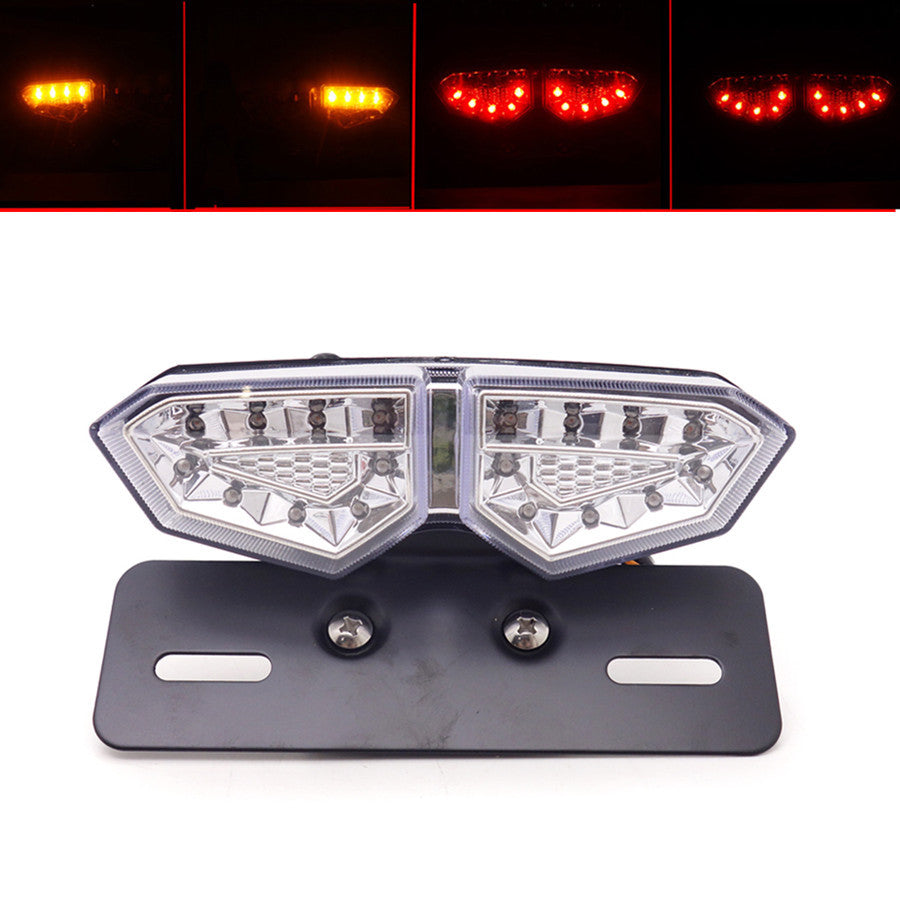 Motorcycle Clear LED Tail Brake Turn Signal License Plate Integrated Light Q