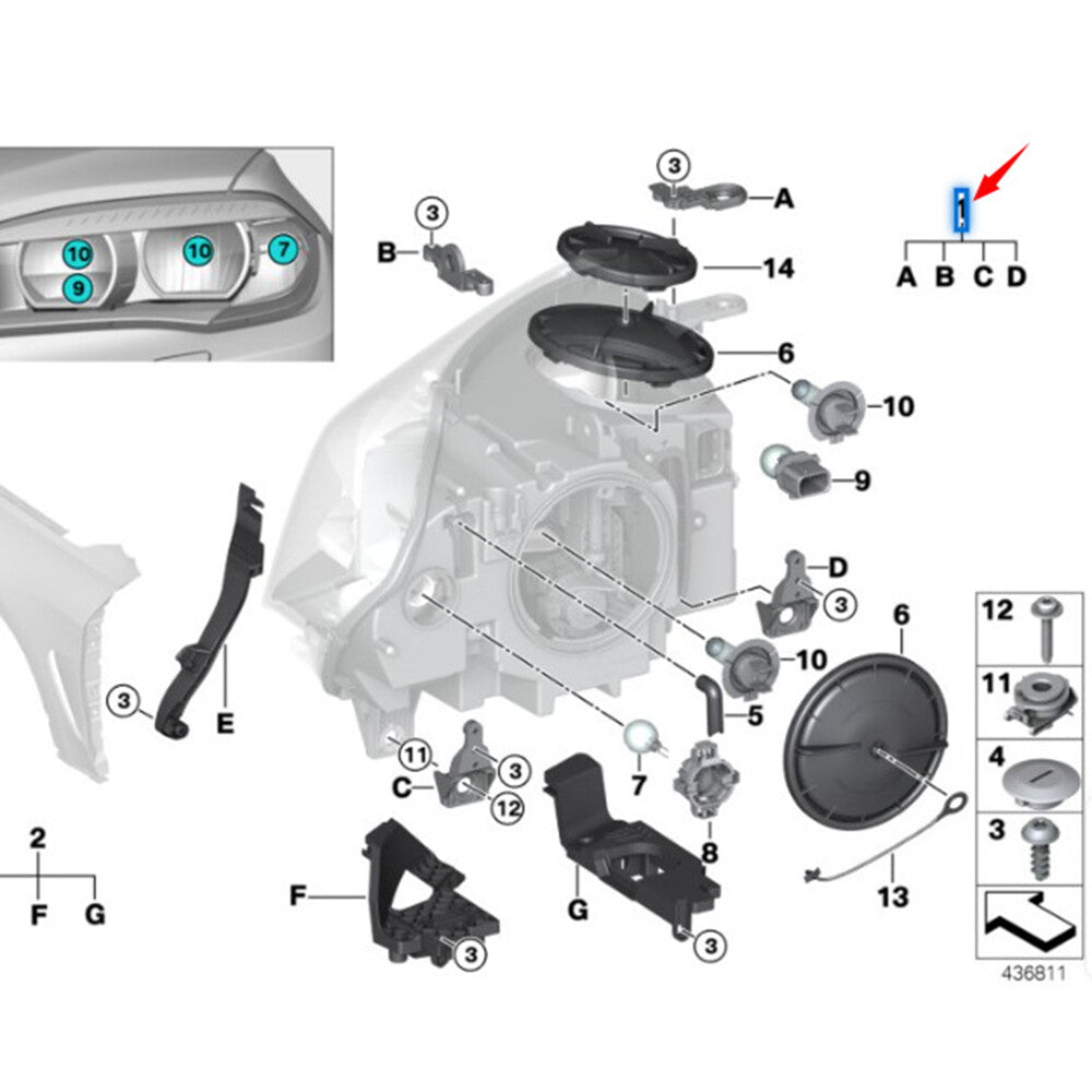 Headlight repair kit 63117381444 for X5 X6 F15 F16 F85 F86 xDrive35i 2014-19- v