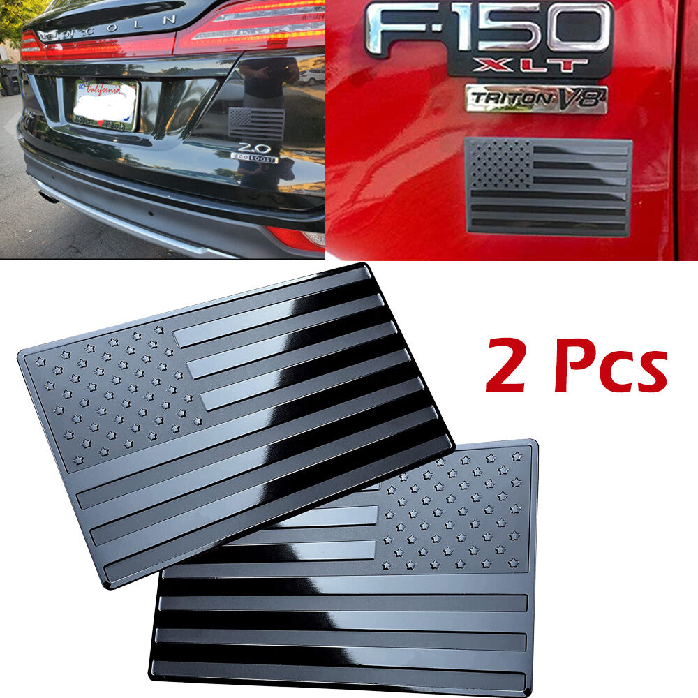 2-pack 5 inch x 3 inch Metal American Flag Badges 3D Black American Flag Decals - n