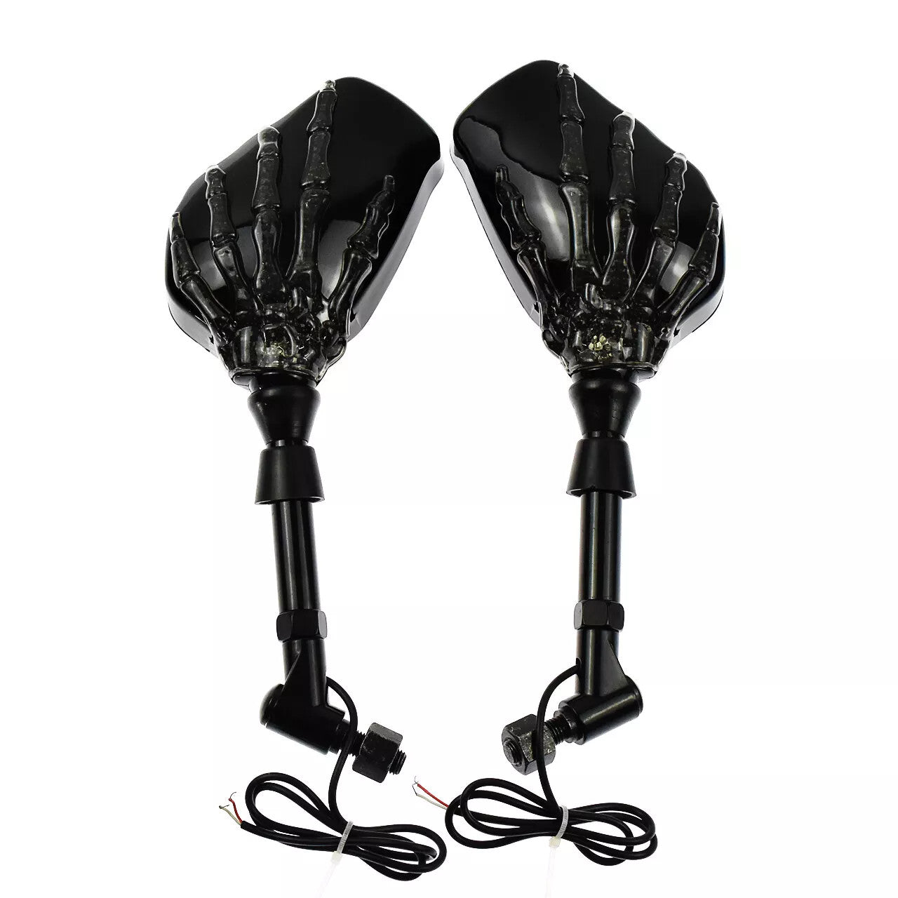 Black Universal 8mm 10mm Skull Hand Side Rearview Mirrors With Turn Signal Light