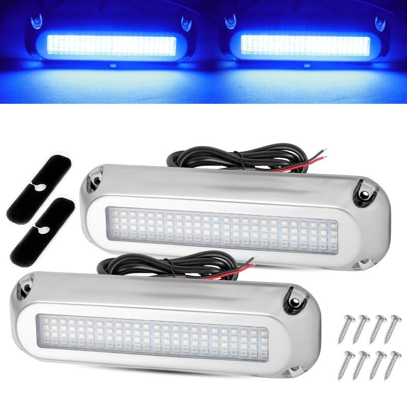 2X Blue 120 LED Underwater BOAT MARINE Transom Light Stainless Steel Pontoon NEW