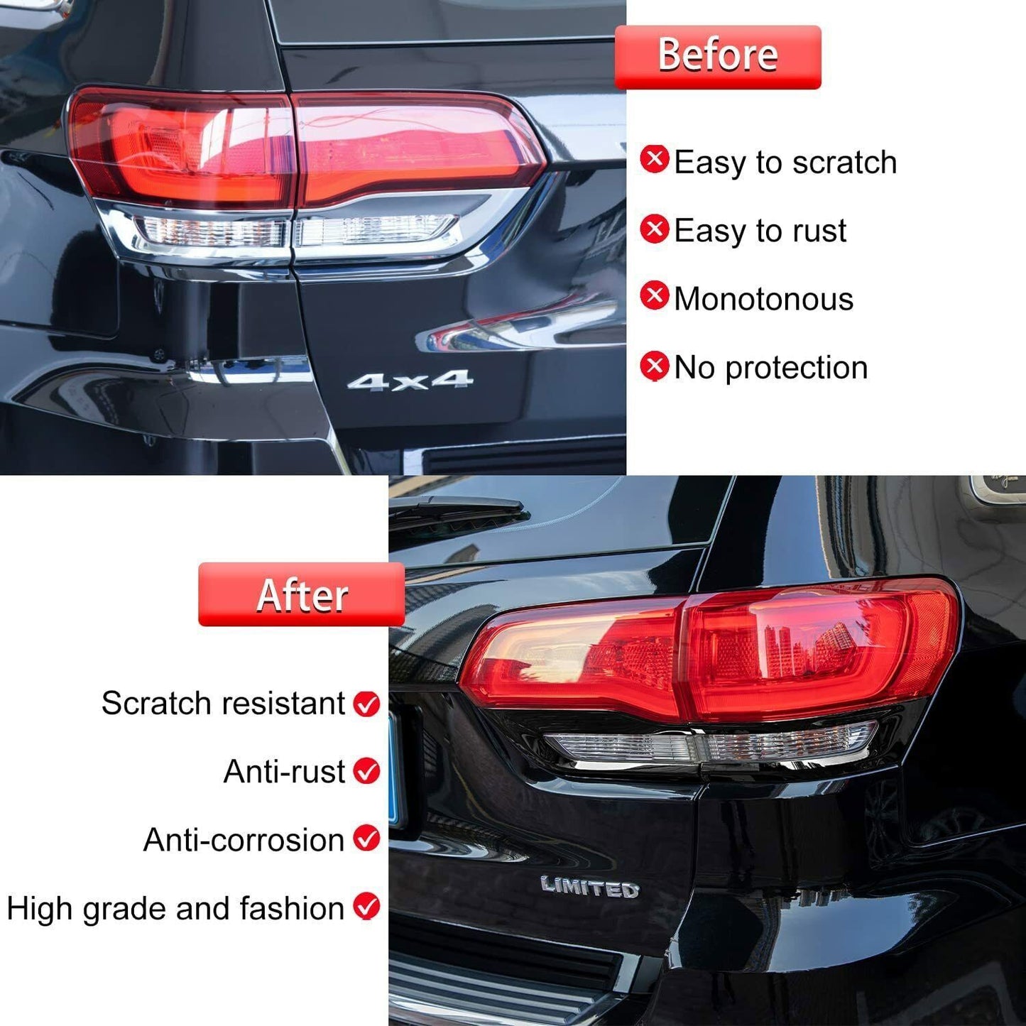 for Jeep Grand Cherokee 2014+ Gloss Black Tail Light Lamp Cover Trim Accessories n