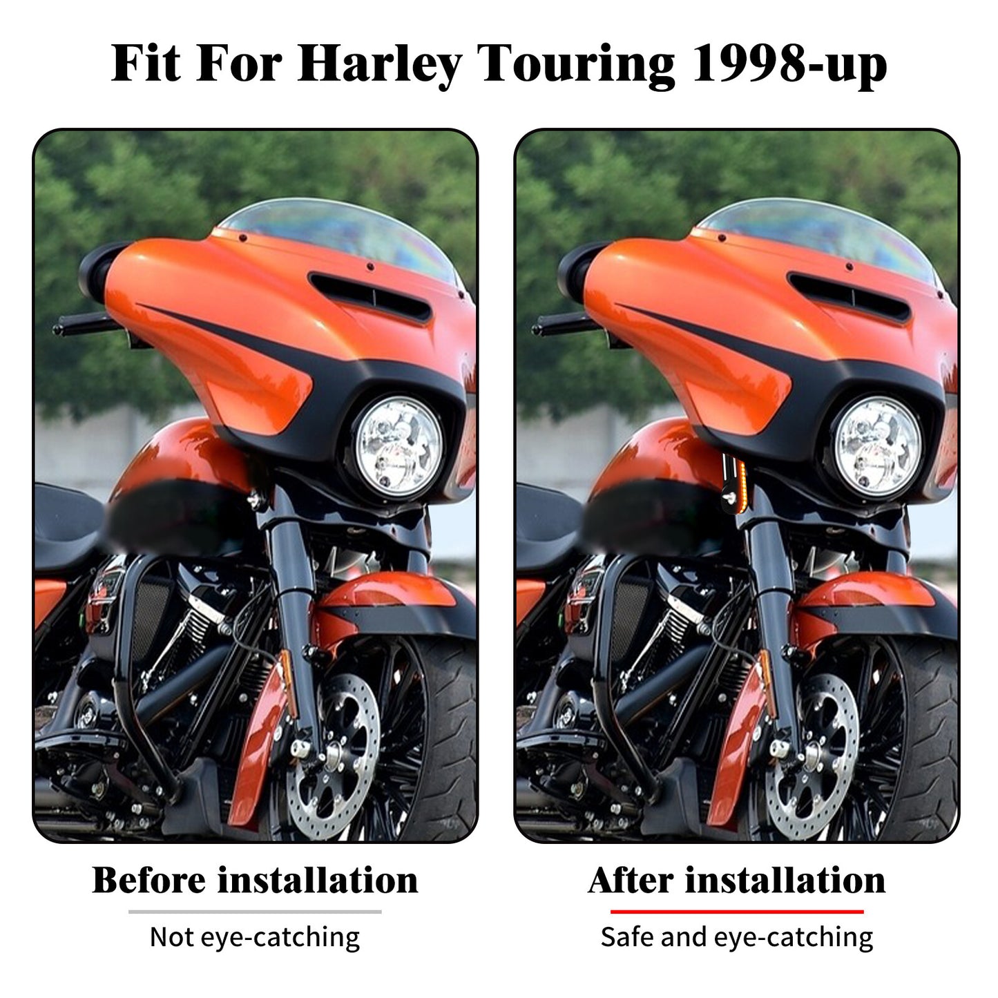 Black LED Flush Fork Turn Signal Side Light for Harley Road Electra Glide 98-23