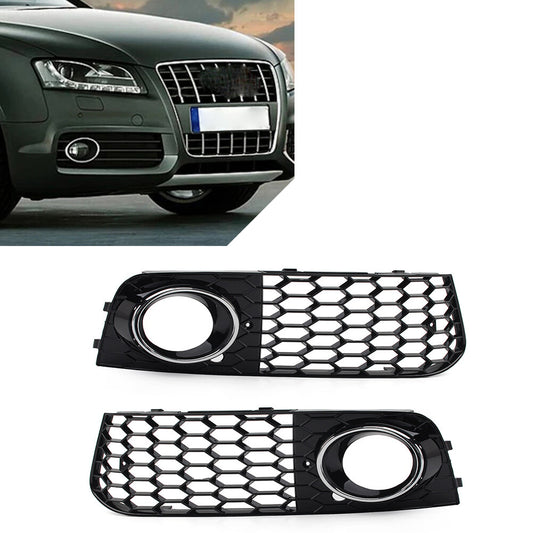 Silver Pair Honeycomb Hex Mesh Fog Light Cover for Audi A4 B8 2009-12 2011 10