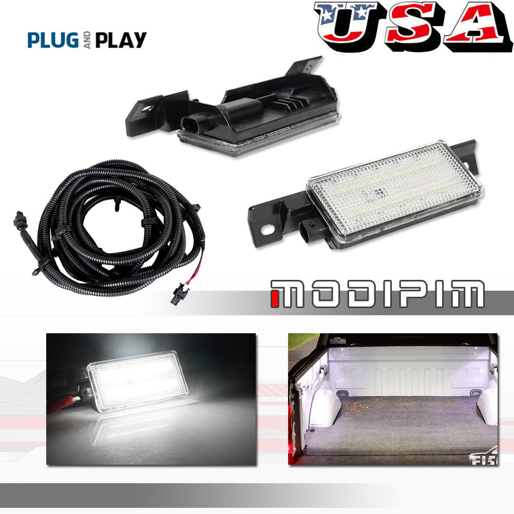 2 Pack White LED Truck Bed Cargo Lights for 16-19 for Silverado for GMC for Sierra with Wires - v