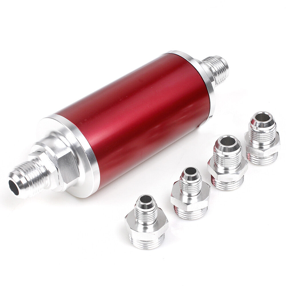 Performance Inline Fuel Filter with100 Micron Element AN6/AN8/AN10 Red 58mm Q