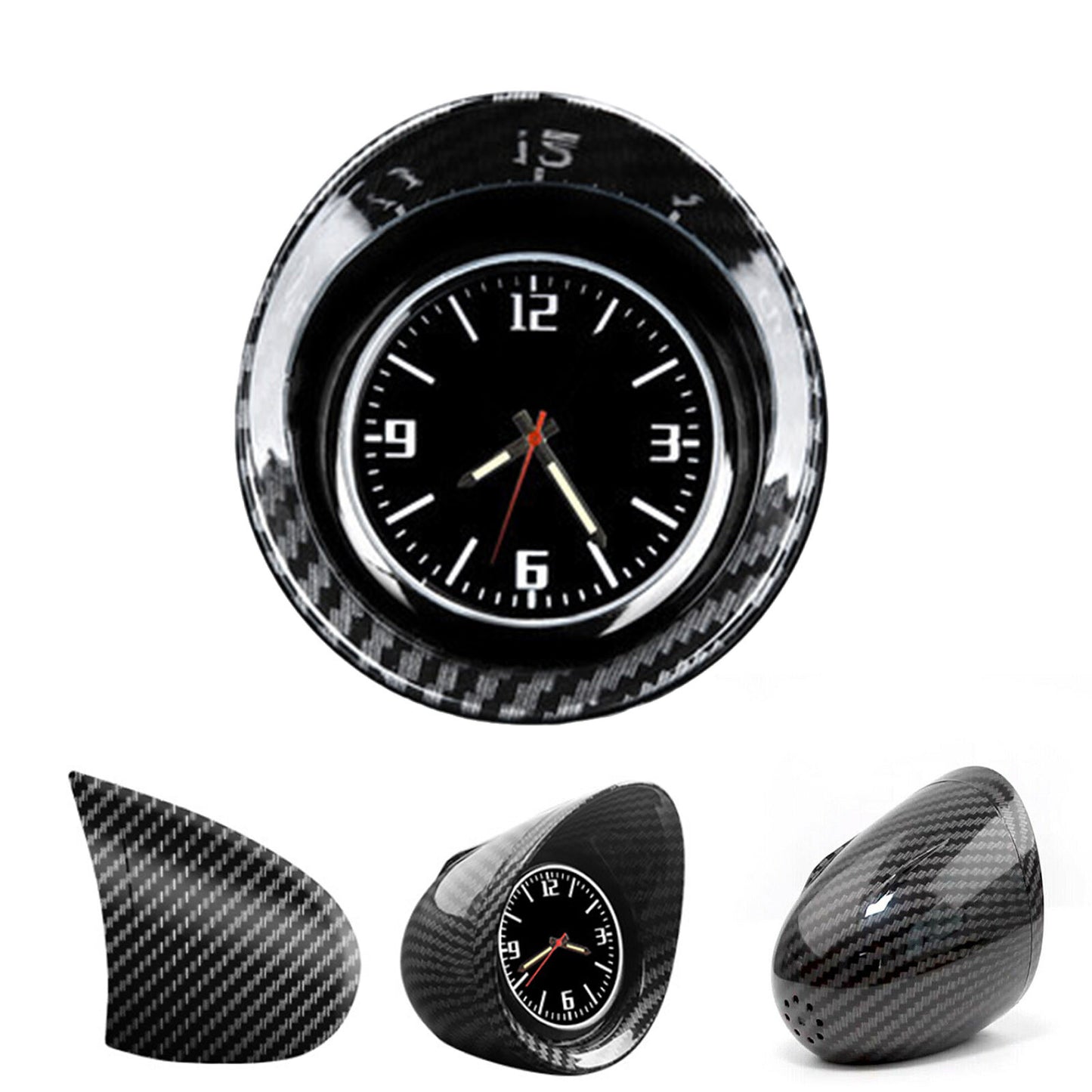 Pointer clock with luminous carbon fiber backlight for car dashboard interiors